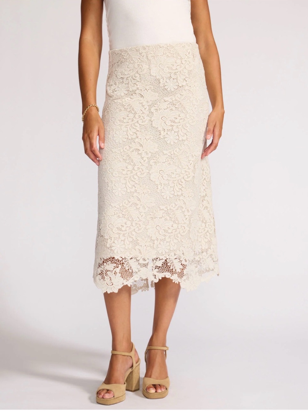 Brochu Walker Mara Lace Midi Skirt Stone XS